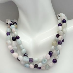 Desert Rose Trading Amethyst Rose Quartz Aquamarine Sterling Silver Necklace